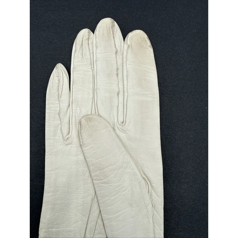 Vtg Lionel Le Grande Kidskin Leather White Wrist W/ Bow Gloves‎ Made In France